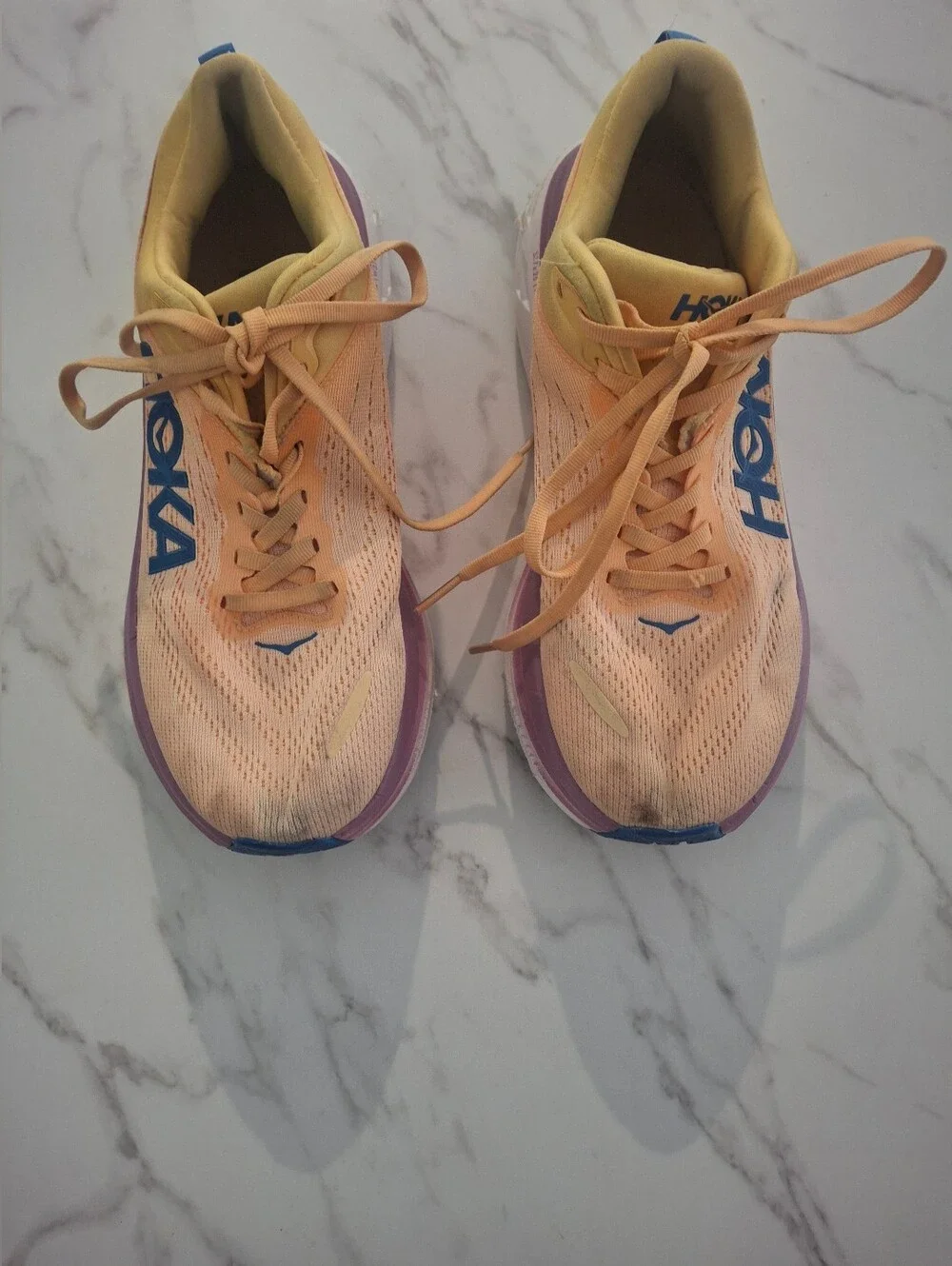 Hoka Women's Peach and Purple Running Sneakers with Blue Logo